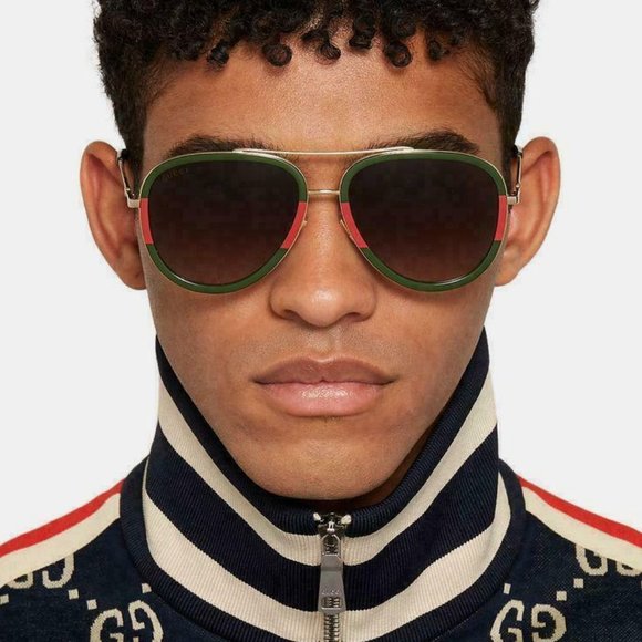 💯 GUCCI unisex GG0062s 003 Gold Green Sunglasses